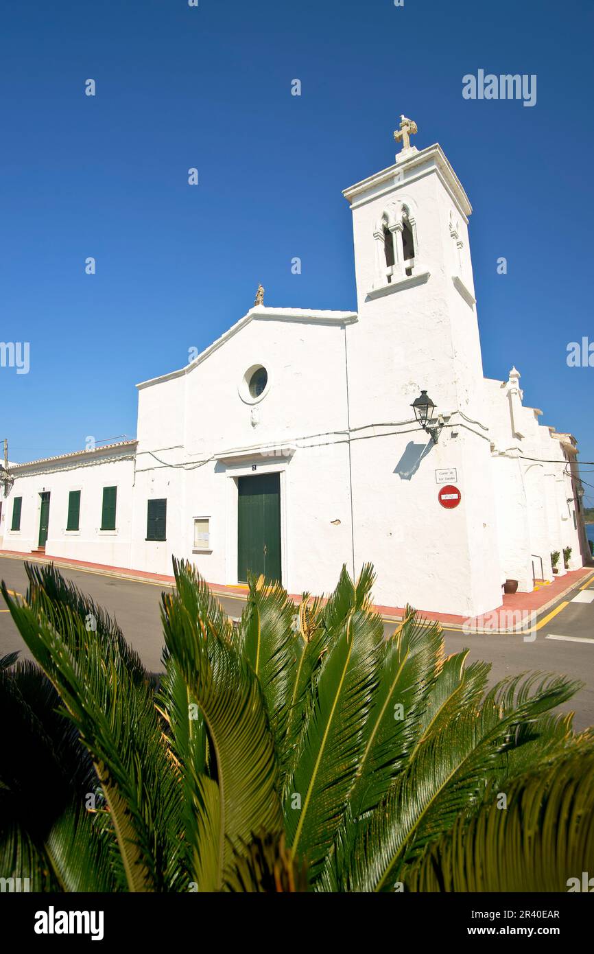 Iglesia de Fornells.Bahia de Fornells.Menorca.Reserva de la Bioesfera.Illes Balears.España. Stock Photo