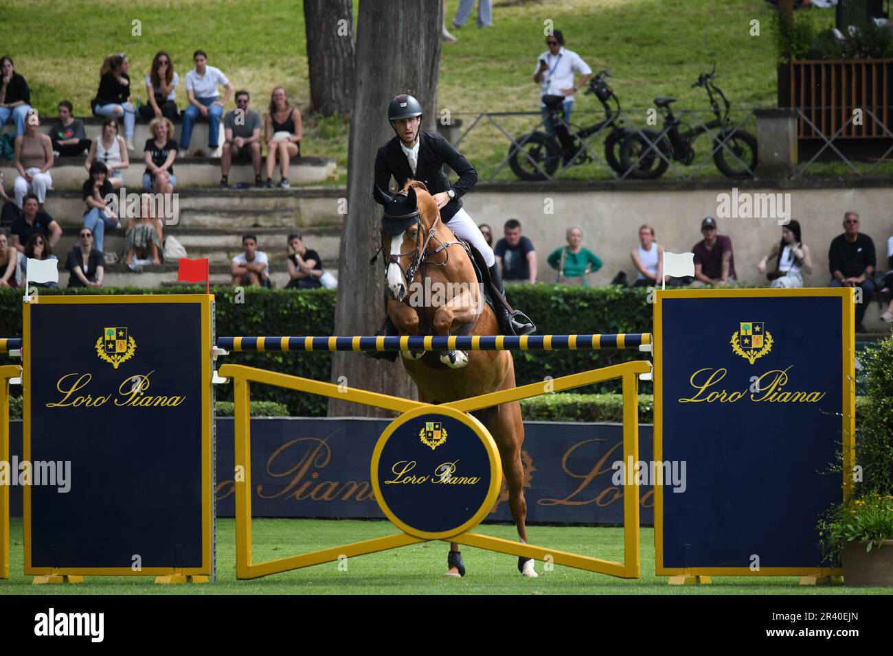 CSIO Roma 2023, Piazza di Siena, Rome, Italy, may 25 2023. Equestrian jumping competition Tab A against the clock, Pieter Devos (BEL) jumping. Photo Credit: Fabio Pagani/Alamy Live News Stock Photo