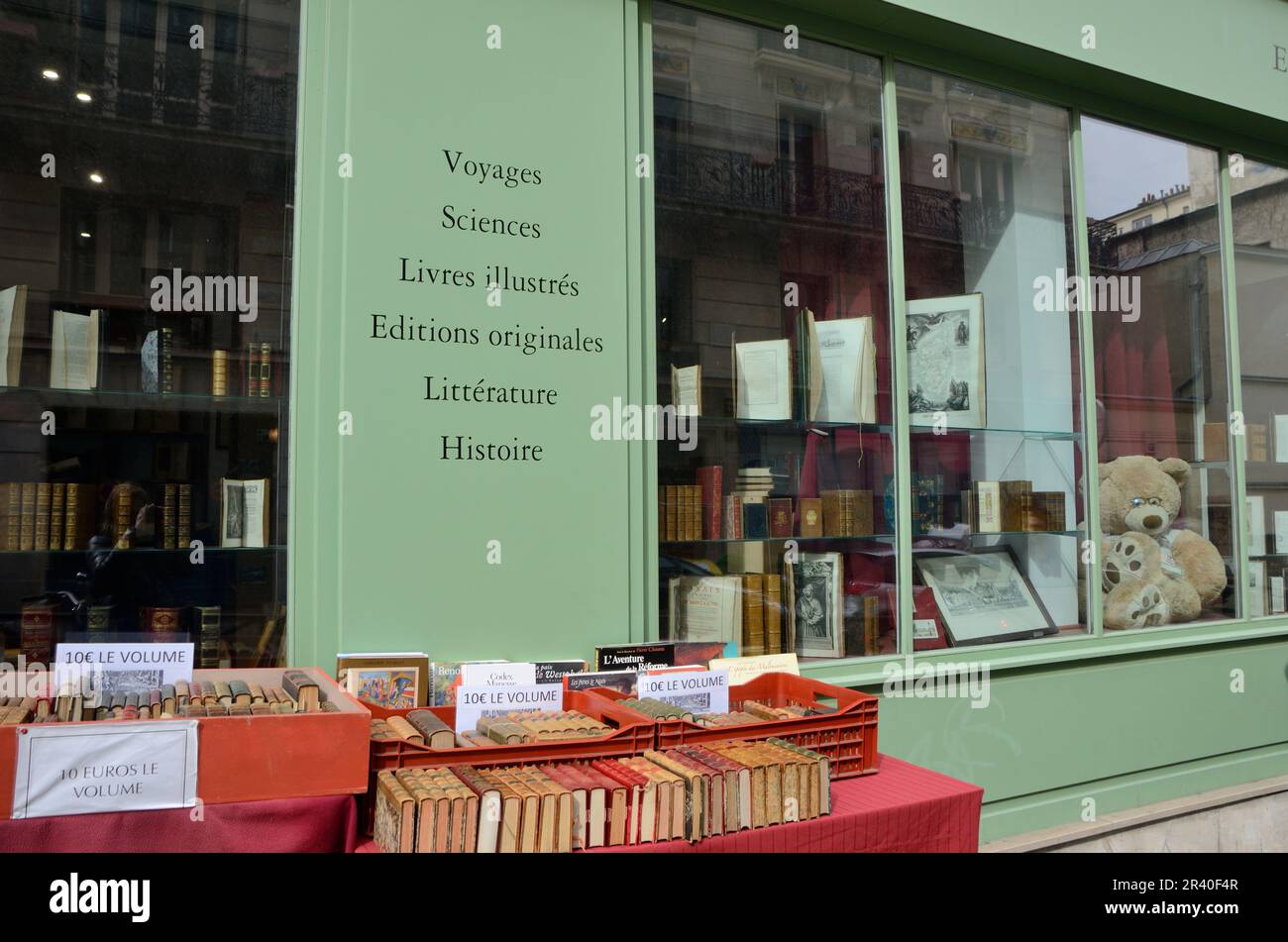 Paris, France - March 17, 2023: Ancient books at exterior of a