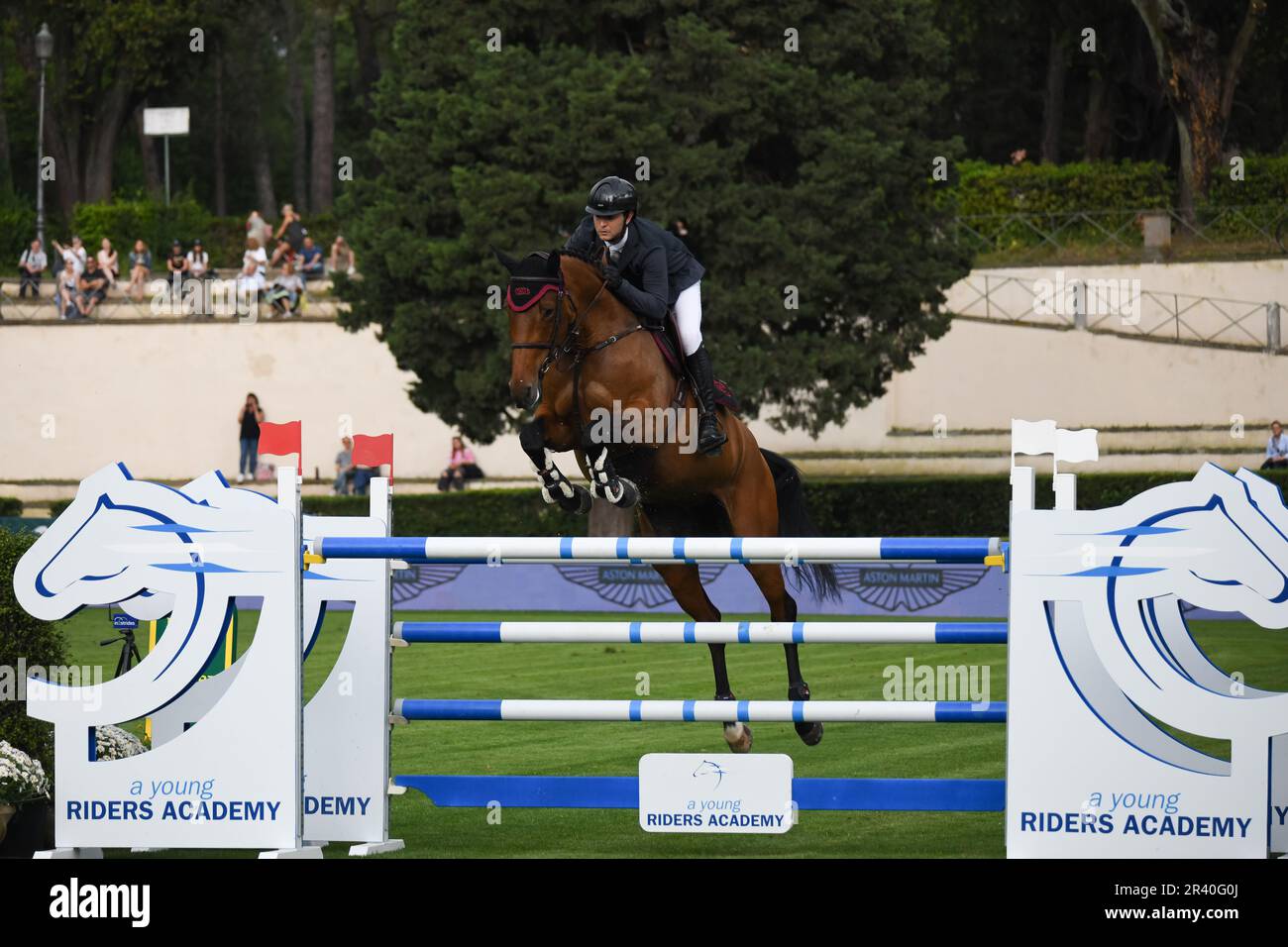 CSIO Roma 2023, Piazza di Siena, Rome, Italy, may 25 2023. Equestrian jumping competition Tab A against the clock, Filippo Bassan (ITA) jumping. Photo Credit: Fabio Pagani/Alamy Live News Stock Photo