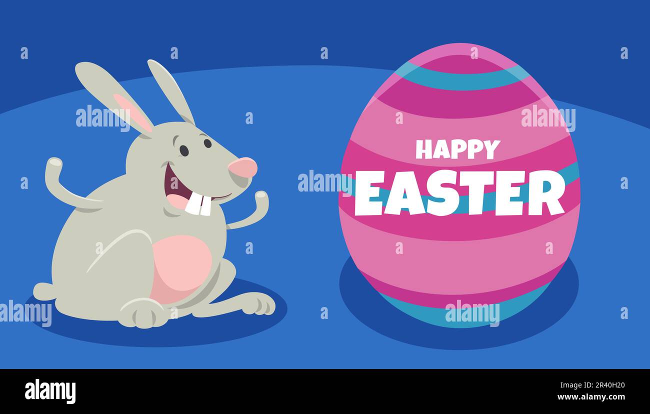 Cartoon Easter bunny with painted egg greeting card Stock Photo - Alamy