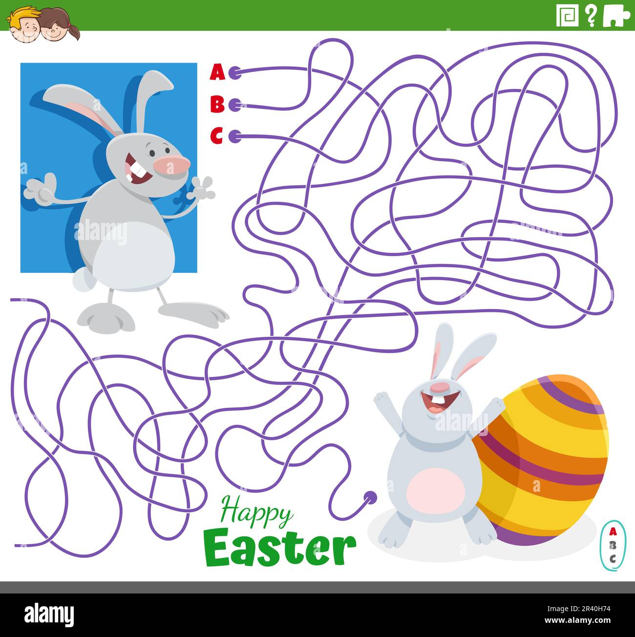 Maze with cartoon Easter Bunny and Easter eggs Stock Photo