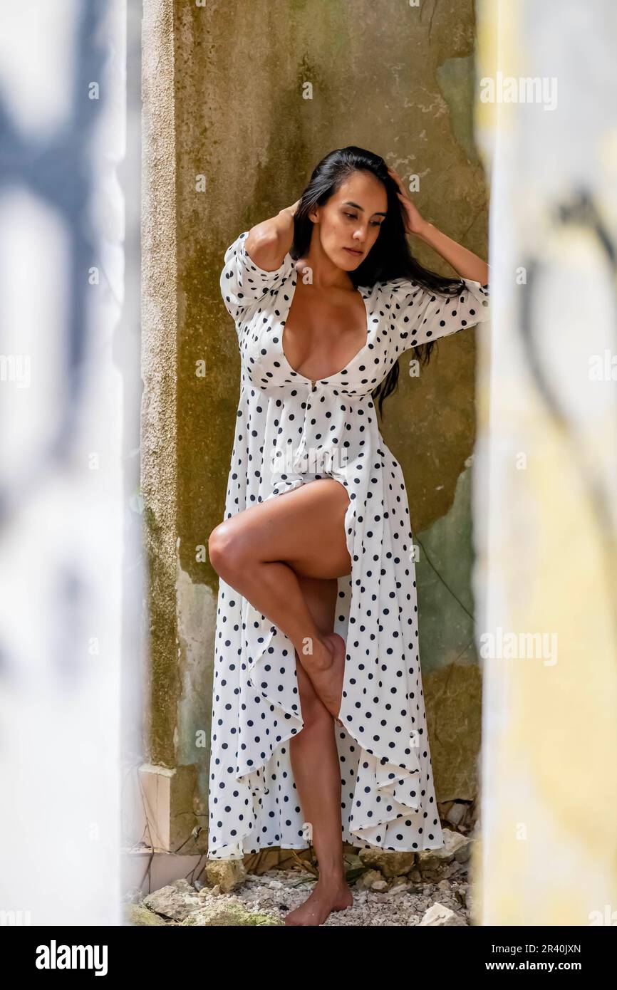 A Lovely Spanish Model Poses In The Abandoned Ruins Of A Hacienda In The Mexican Province Of Yucatan Mexico Stock Photo