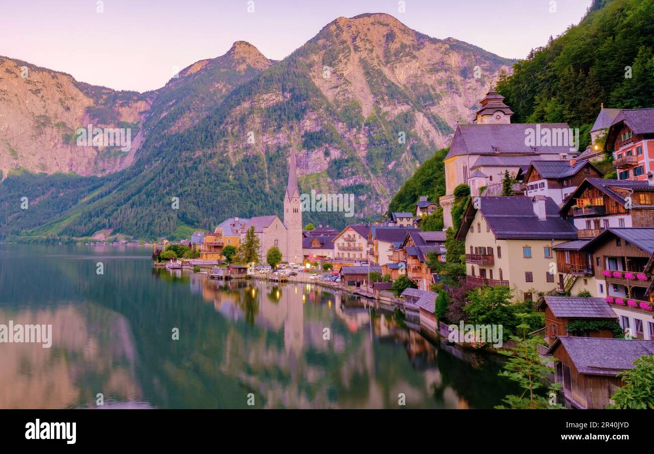 Hallstatt Salzkammergut, Austria, Hallstatt village on Hallstatter lake ...