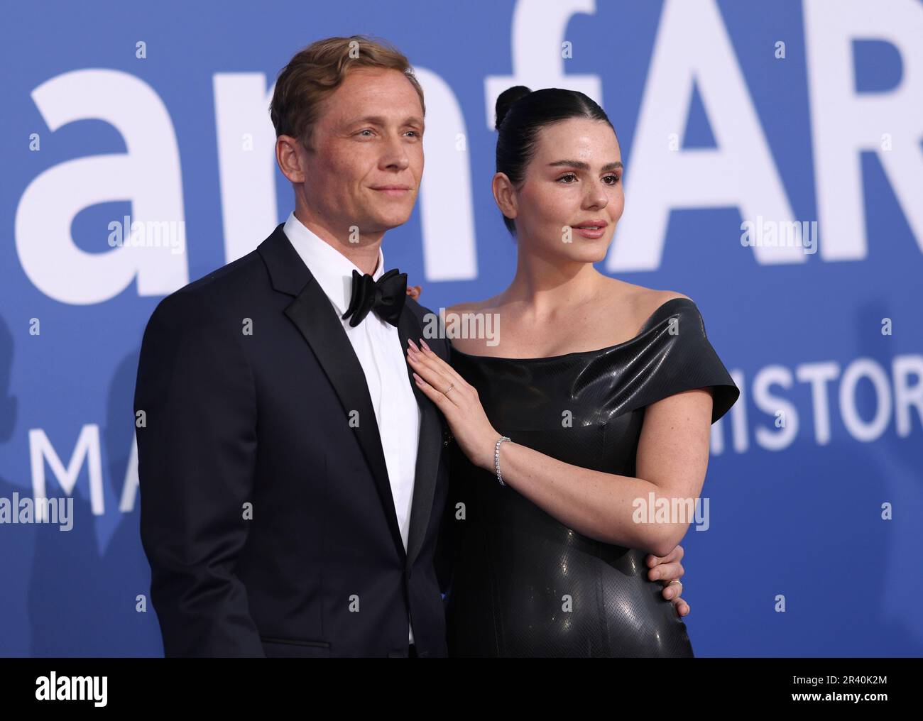 Matthias Schweighöfer, left, and Ruby O. Fee pose for photographers ...