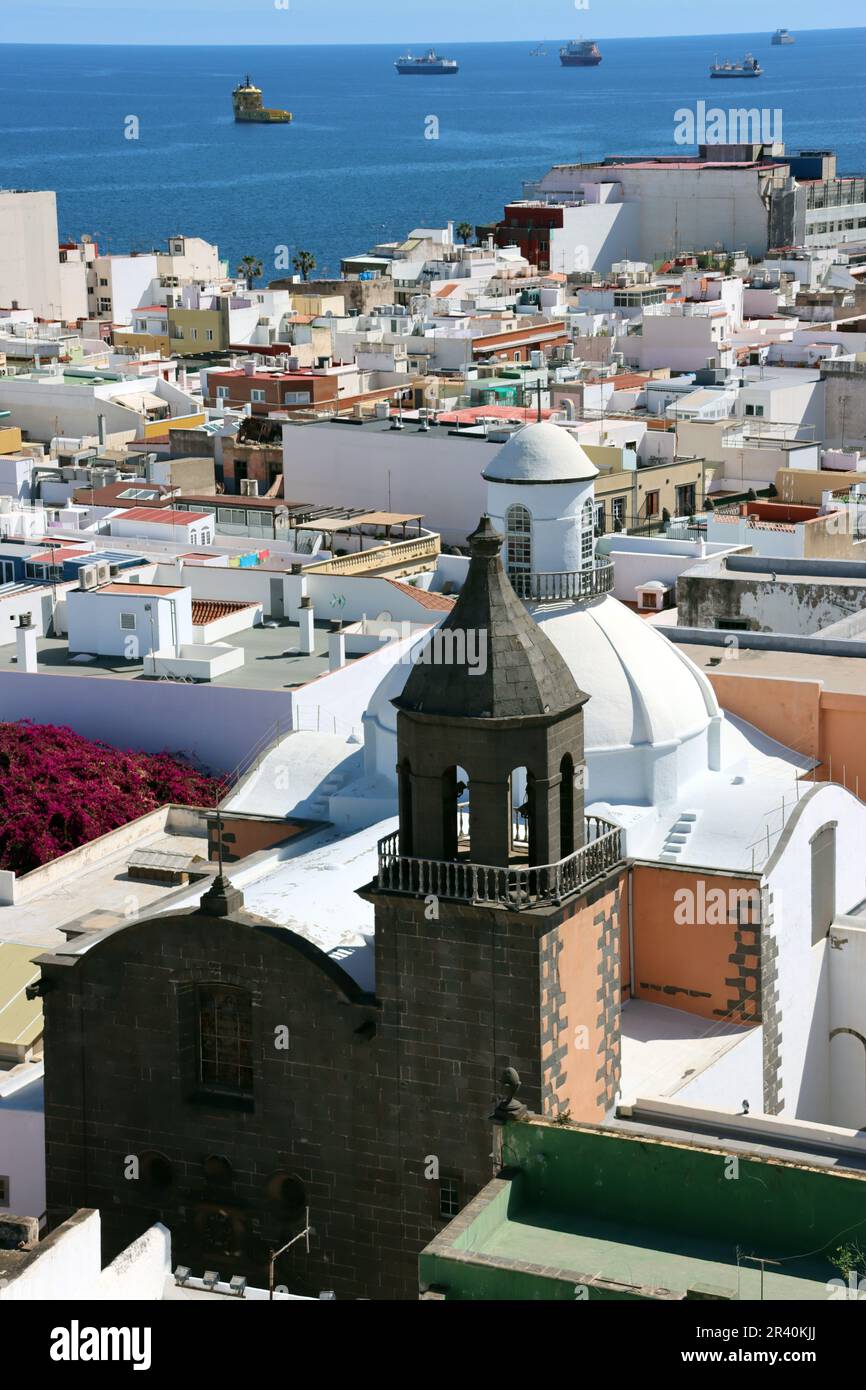 View from the observation deck of the Santa Ana Cathedral over the San Francisco de Borja Church to the roadstead Stock Photo