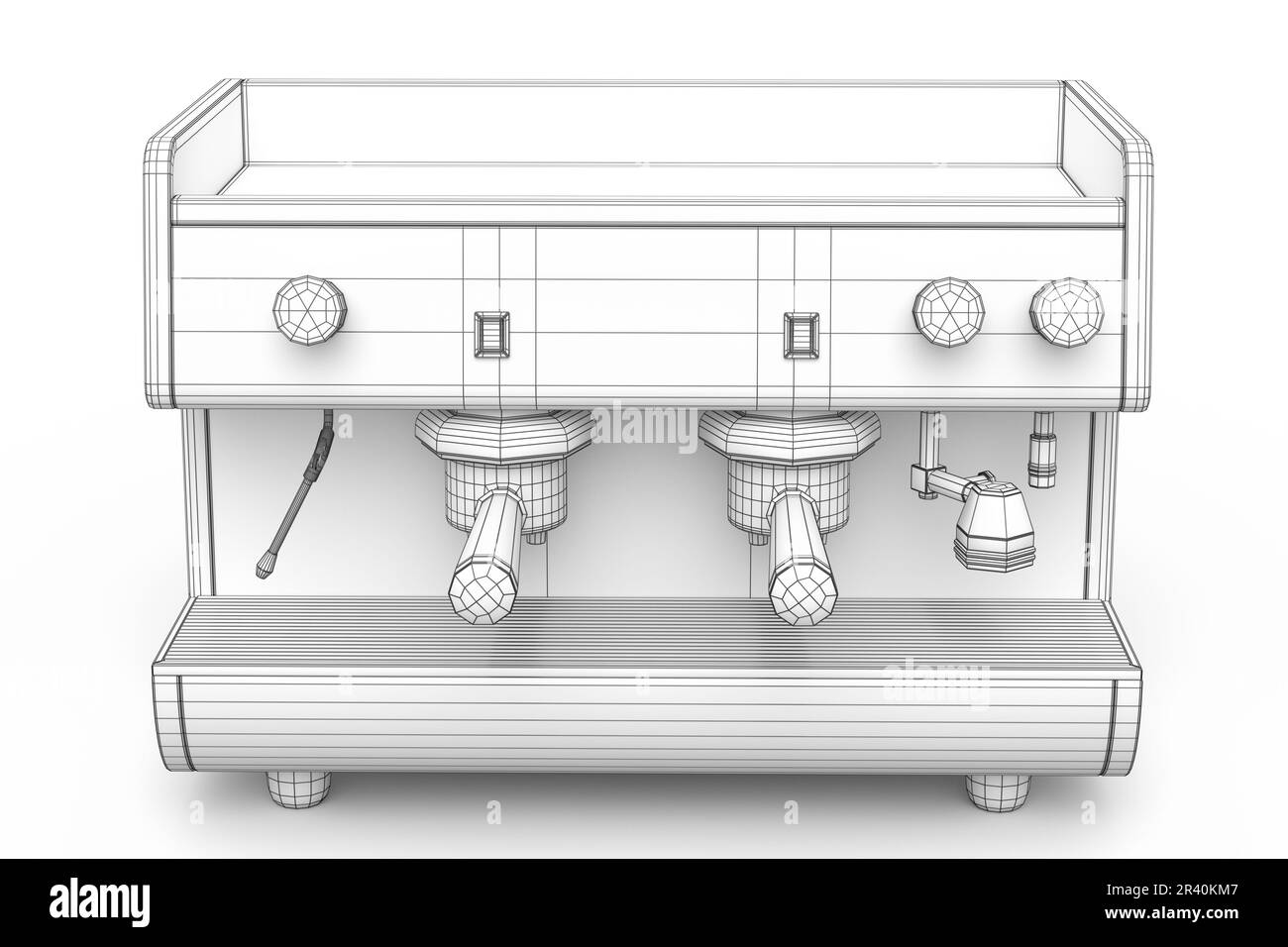Professional espresso coffee machine with horn for two cups isolated on ...