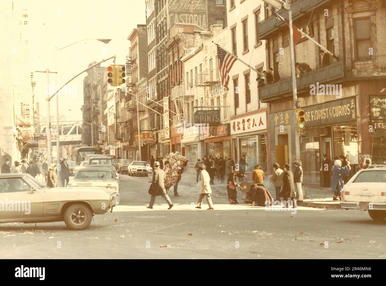 Vintage image of Chinese New Year celebrations in New York's Chinatown in 1972 Stock Photo
