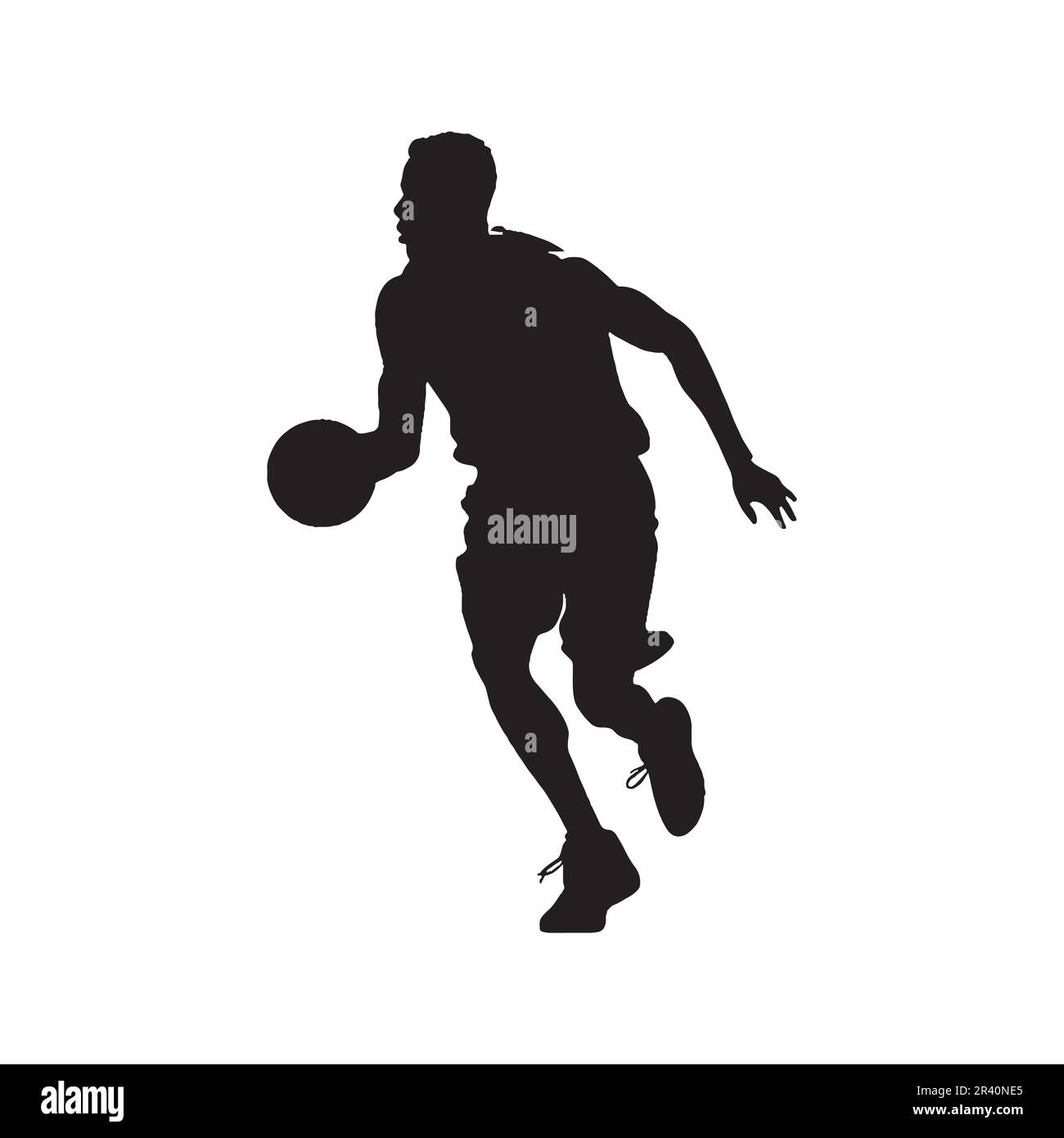 A single person silhouetted in mid-motion, surrounded by sports equipment and ready for the next challenge. basketball player Stock Vector