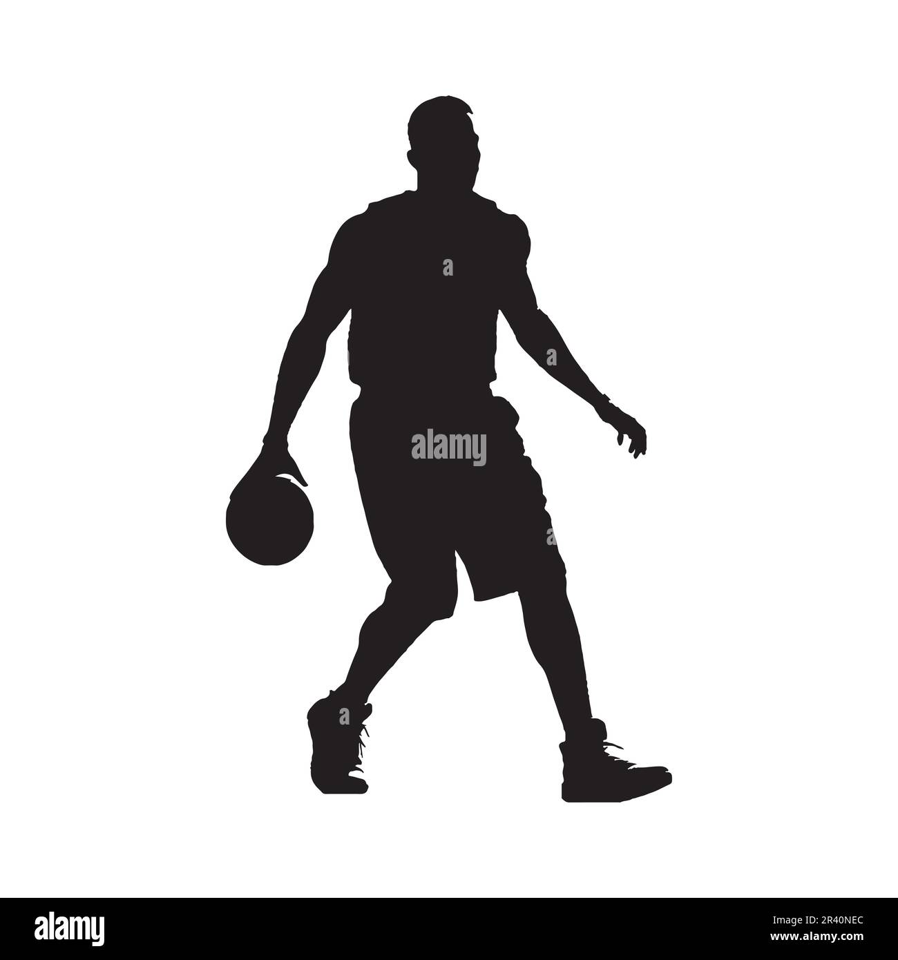 A single person silhouetted in mid-motion, surrounded by sports equipment and ready for the next challenge. basketball player Stock Vector