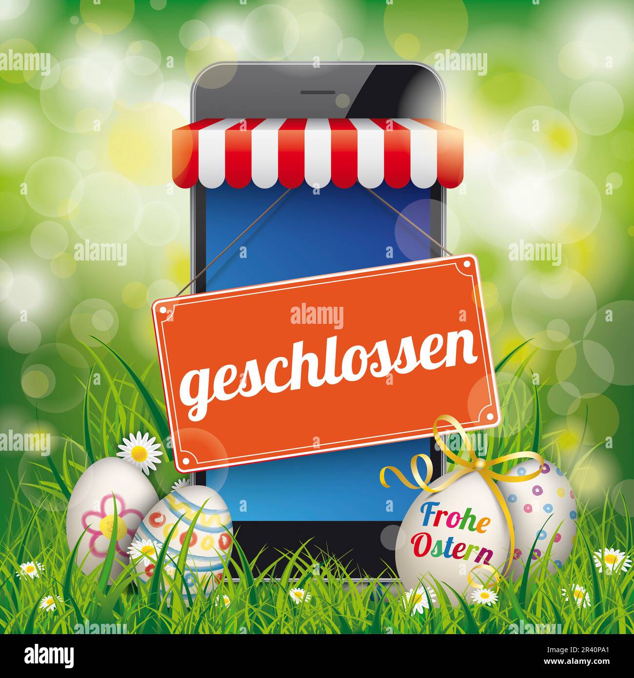 Grass Bokeh Easter Eggs Ostern Smartphone Geschlossen Stock Photo