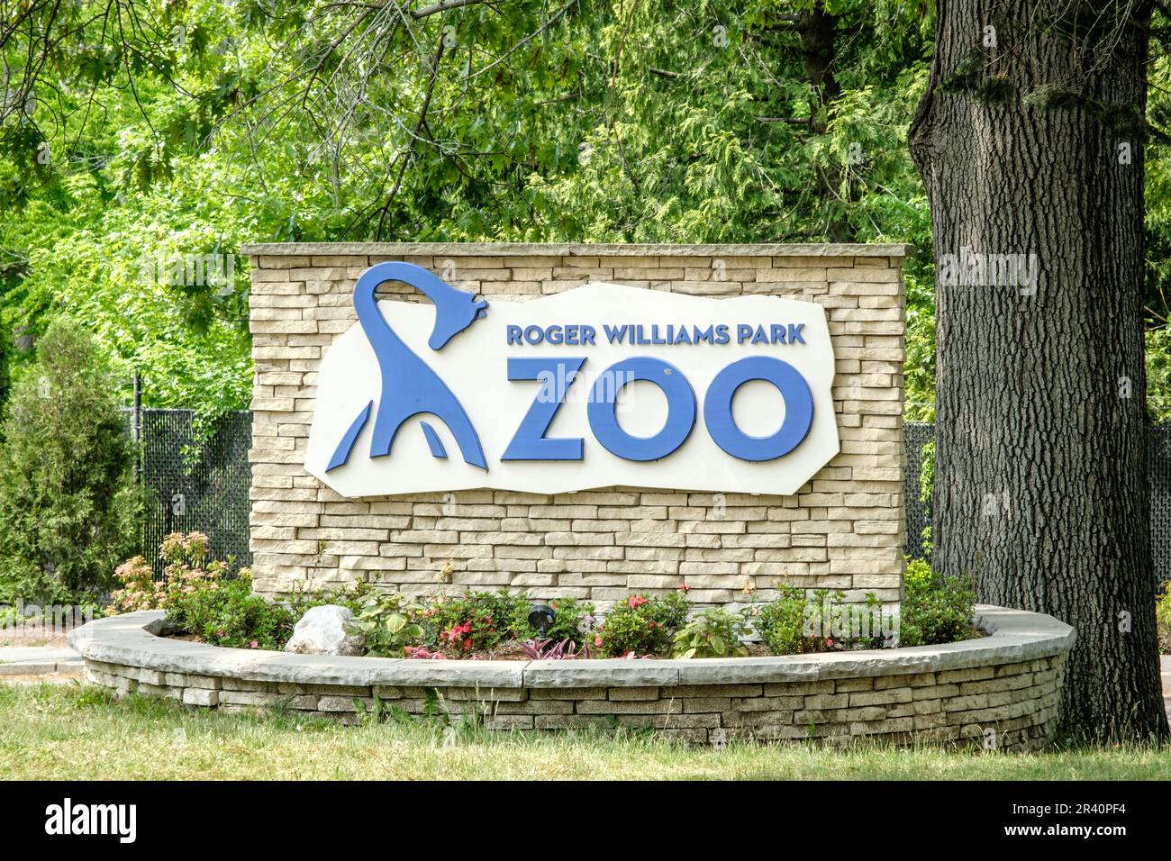 Roger Williams Park Zoo Entrance Sign In Providence Rhode Island USA 
