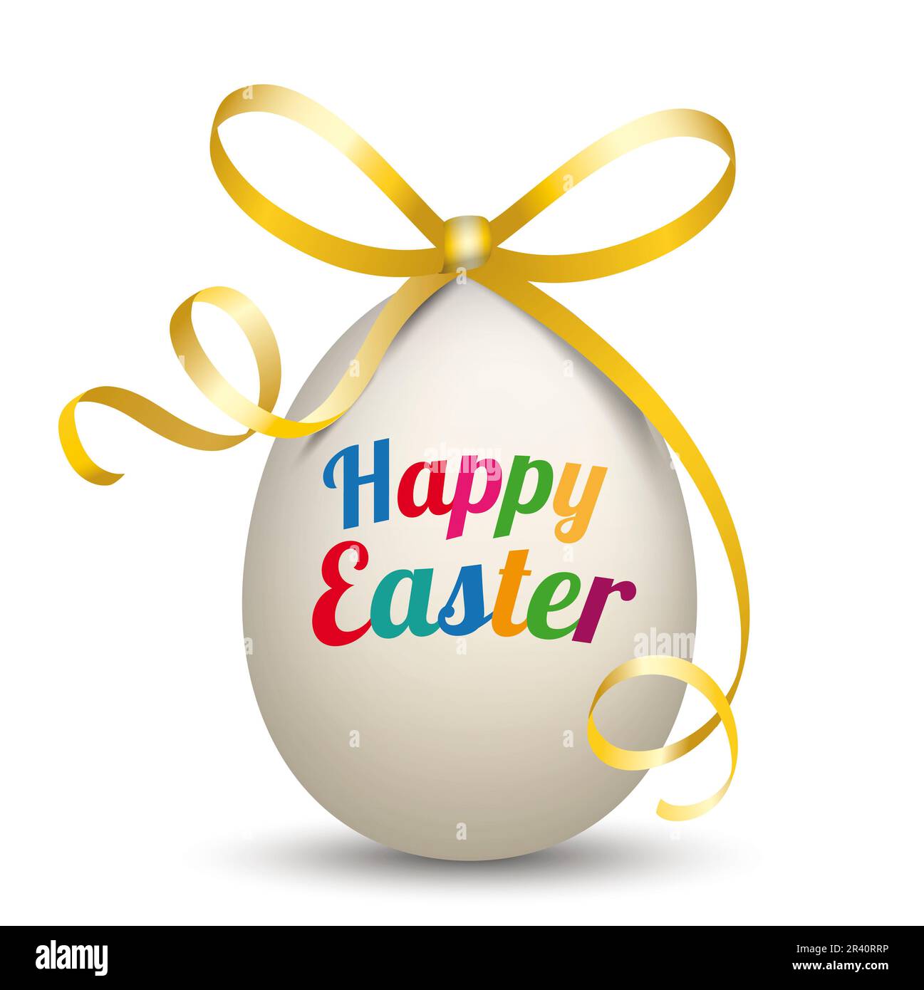 Natural Easter Egg Yellow Ribbon Happy Easter Stock Photo