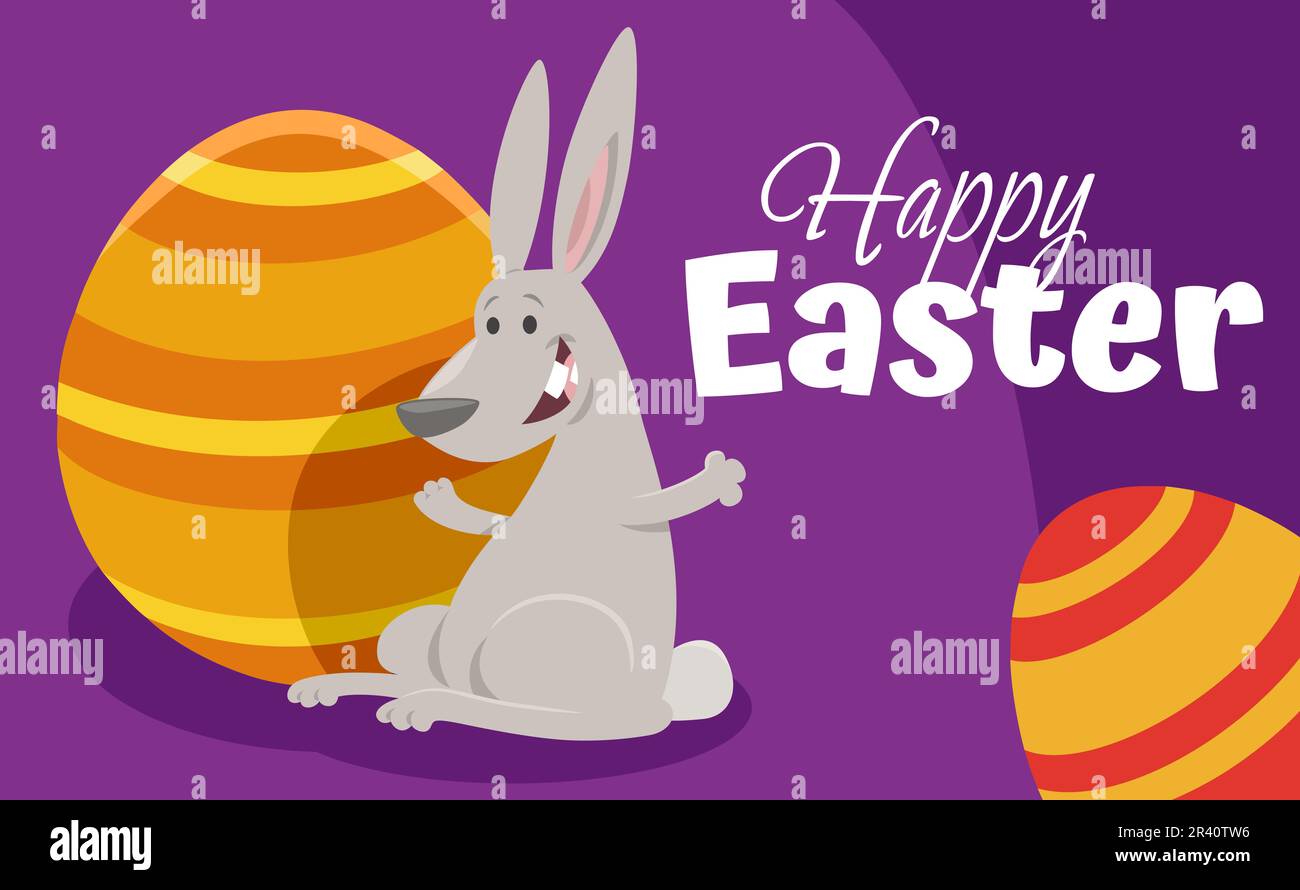 Cartoon Easter bunny with painted egg greeting card Stock Photo - Alamy