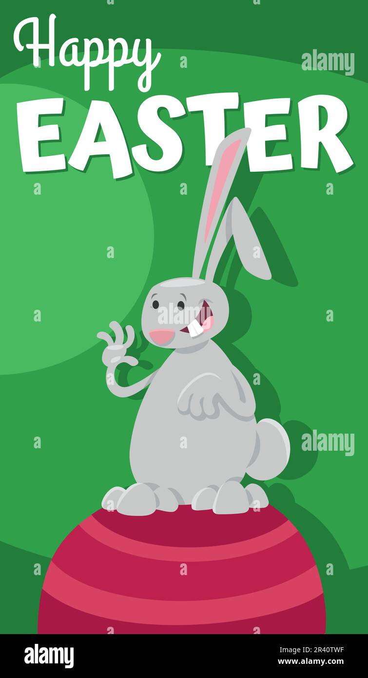 Cartoon Easter bunny on painted egg greeting card Stock Photo - Alamy