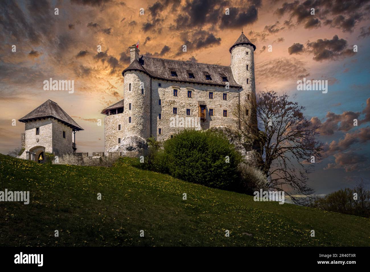 Castle in the village of Bobolice, Poland. Stock Photo