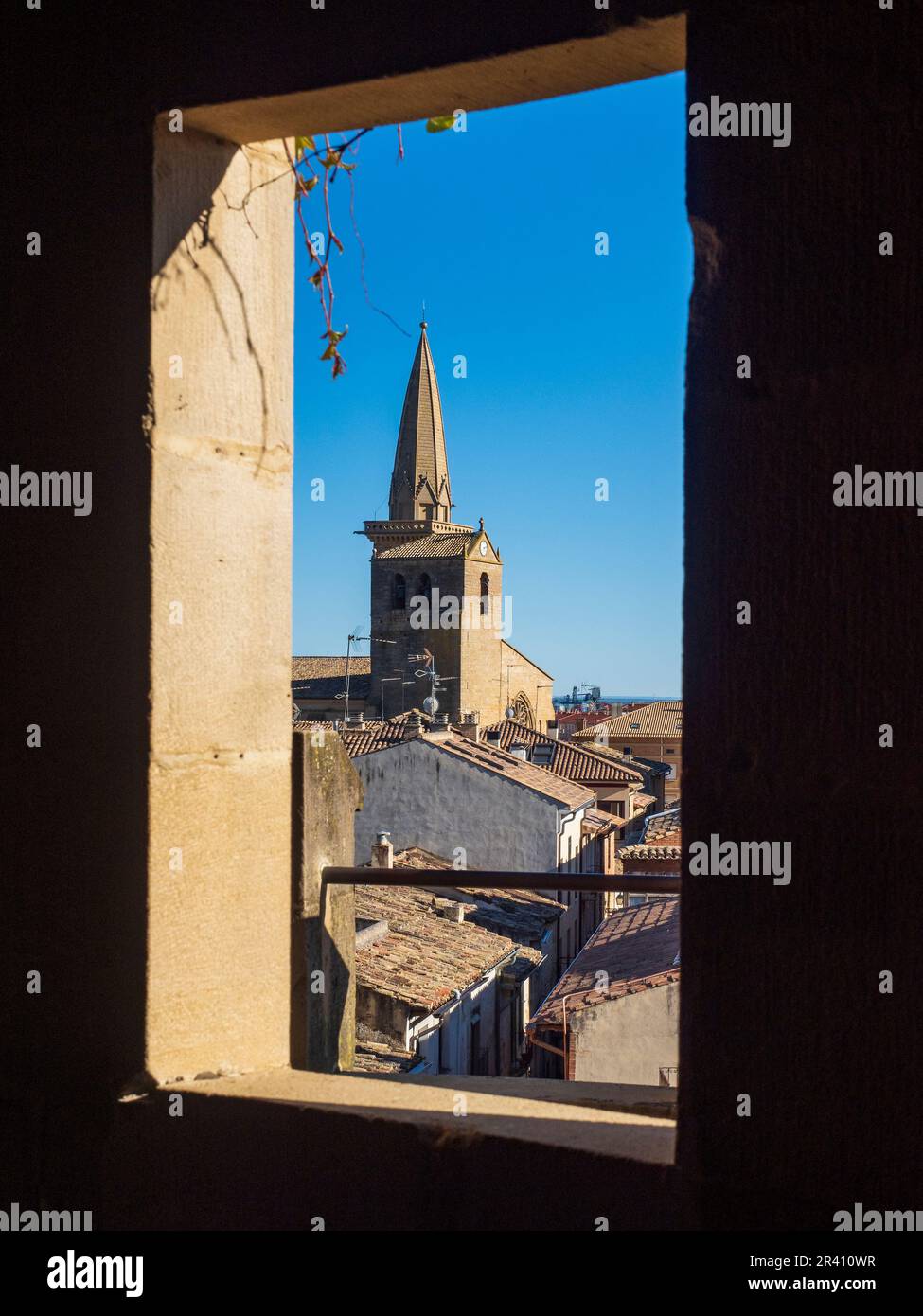 A panoramic view of the medieval façades and towers in Olite, Navarre Stock Photo