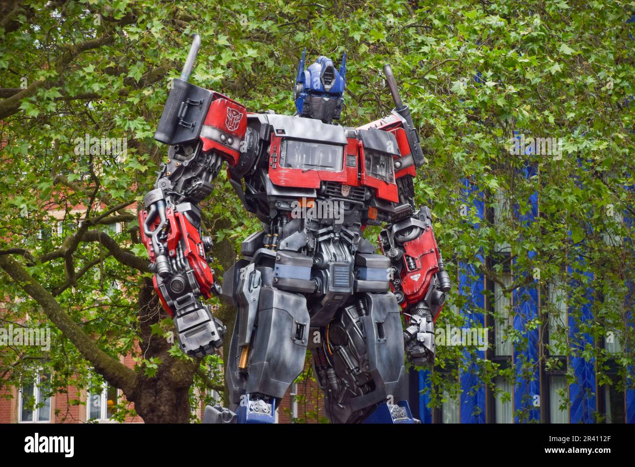 London, UK. 25th May 2023. Huge Transformers have been installed in Leicester Square ahead of the premiere of the next film in the series, Transformers: Rise of the Beasts. Stock Photo