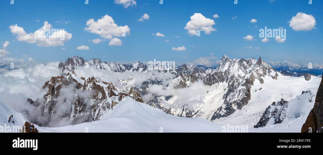 Mont Blanc mountain massif view from Aiguille du Midi Mount Stock Photo ...