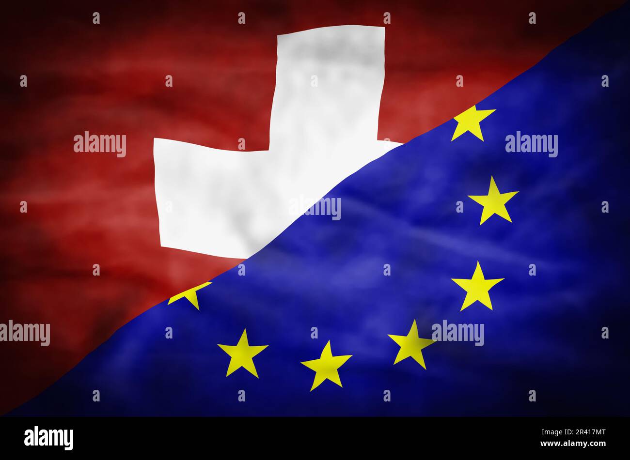 Switzerland and European Union mixed flag. Wavy flag of Switzerland and