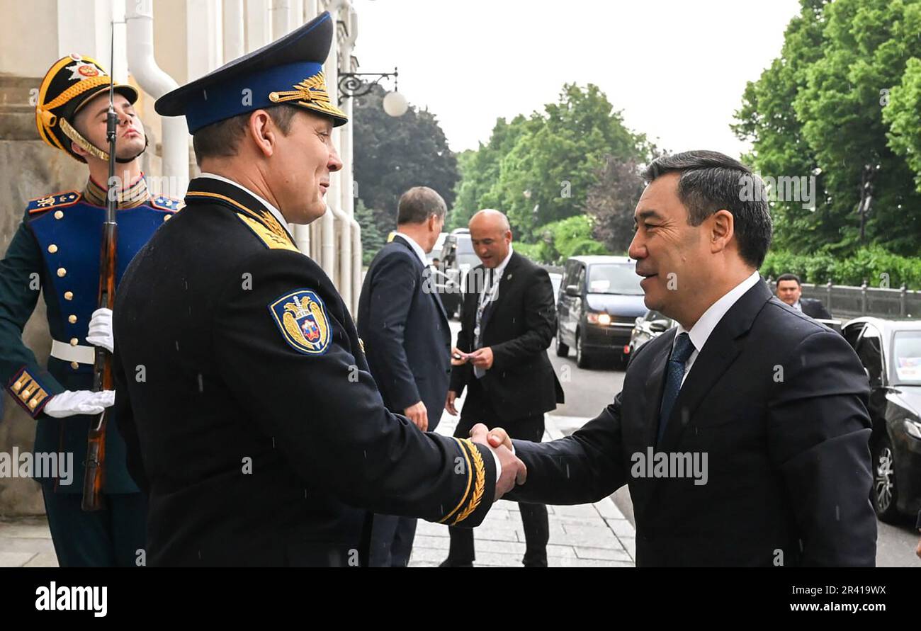 Kyrgyzstan President Sadir Japarov attends the Eurasian Economic Union  (EAEU) Leaders' Summit in Moscow, Russia onThursday. May 25, 2023. Leaders  of Russia, Belarus, Kazakhstan, Kyrgyzstan and Armenia gathered in Moscow  for the