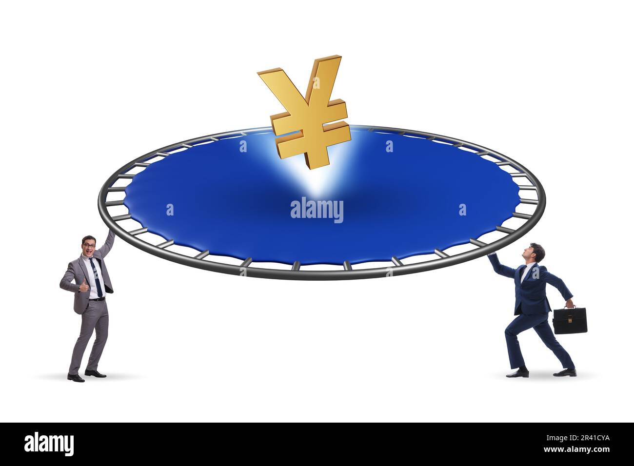 concept with currency bouncing off the trampoline Stock Photo