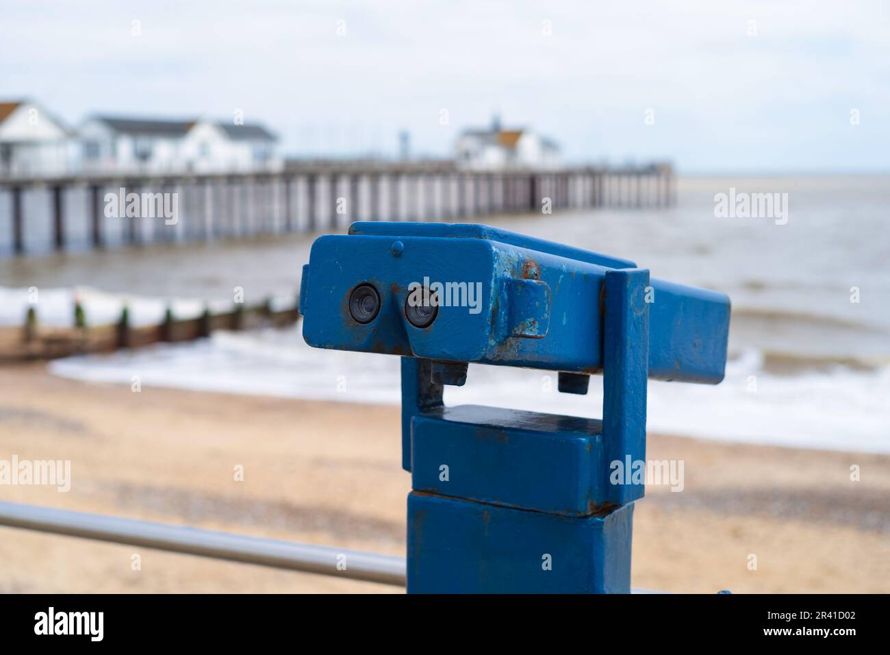 Scope binoculars which are coin operated for tourists on the promenade ...