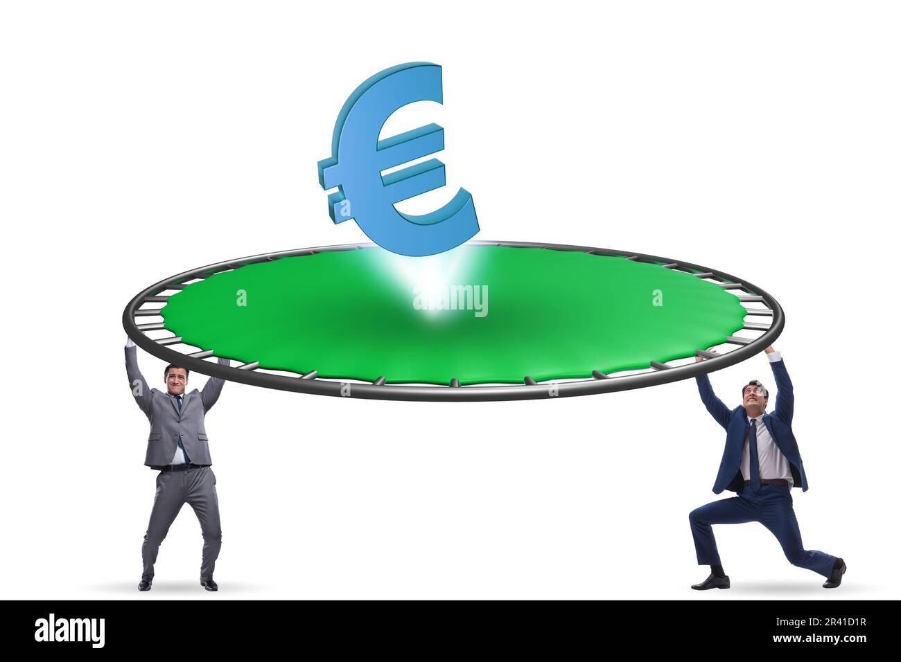 concept with currency bouncing off the trampoline Stock Photo