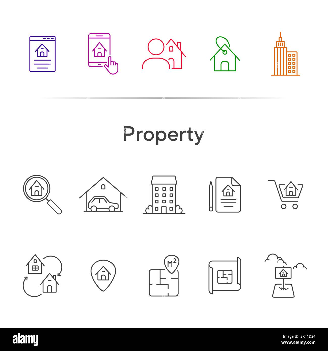 Property line icon set Stock Vector