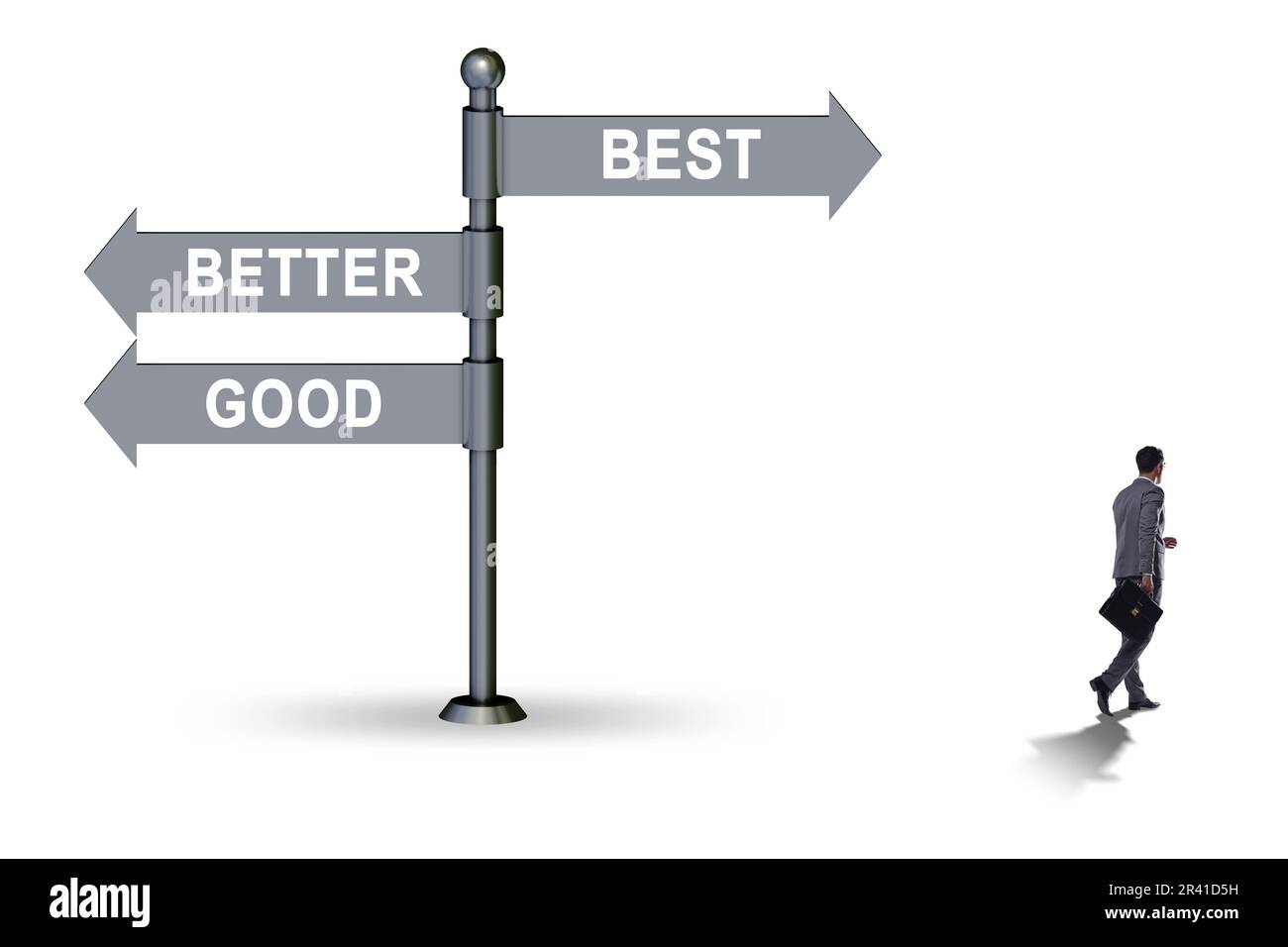 Crossroads concept with good better and best Stock Photo - Alamy
