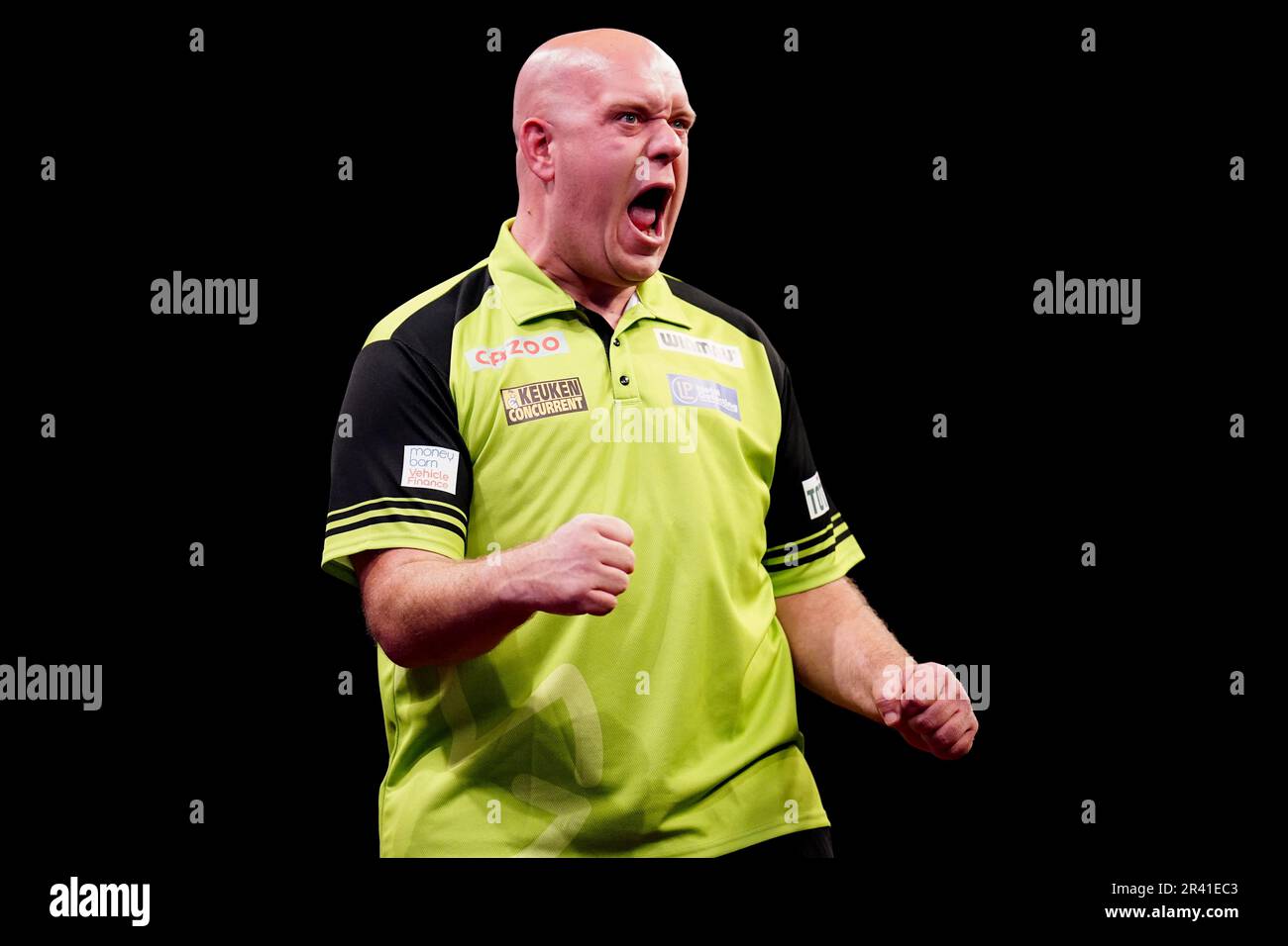 Michael van Gerwen in action against Gerwyn Price during the Cazoo Premier League play-offs at The O2, London. Picture date: Thursday May 25, 2023. Stock Photo