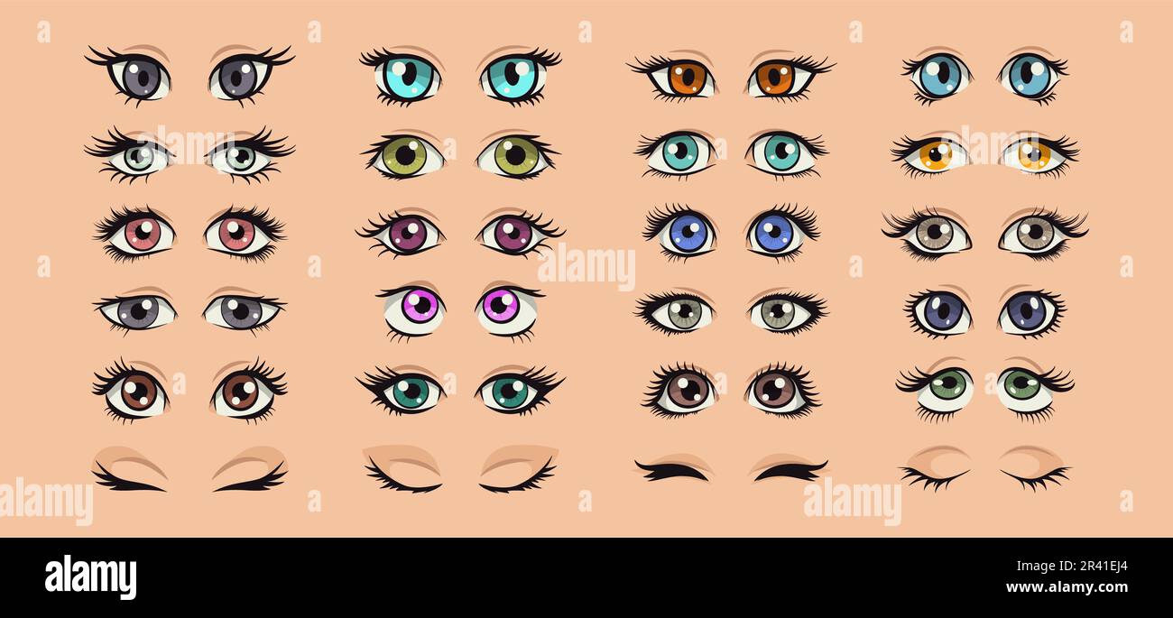 Set of Female Eyes of Different Colors in the Style of Manga. Stock Vector  - Illustration of design, cartoon: 273805147