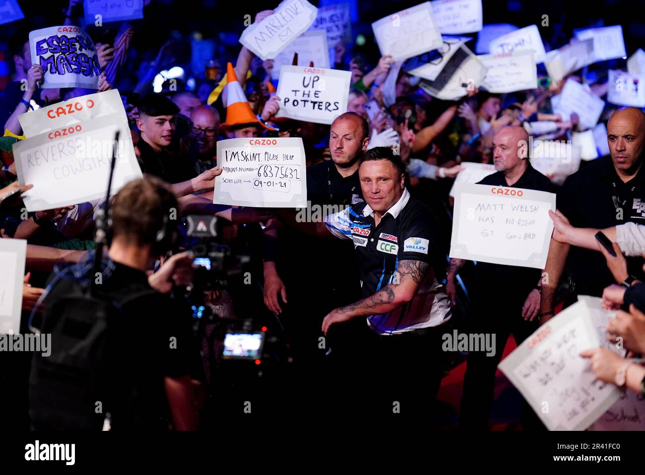 Gerwyn Price during his walk on prior to the final of the Cazoo Premier League play-offs at The O2, London. Picture date: Thursday May 25, 2023. Stock Photo