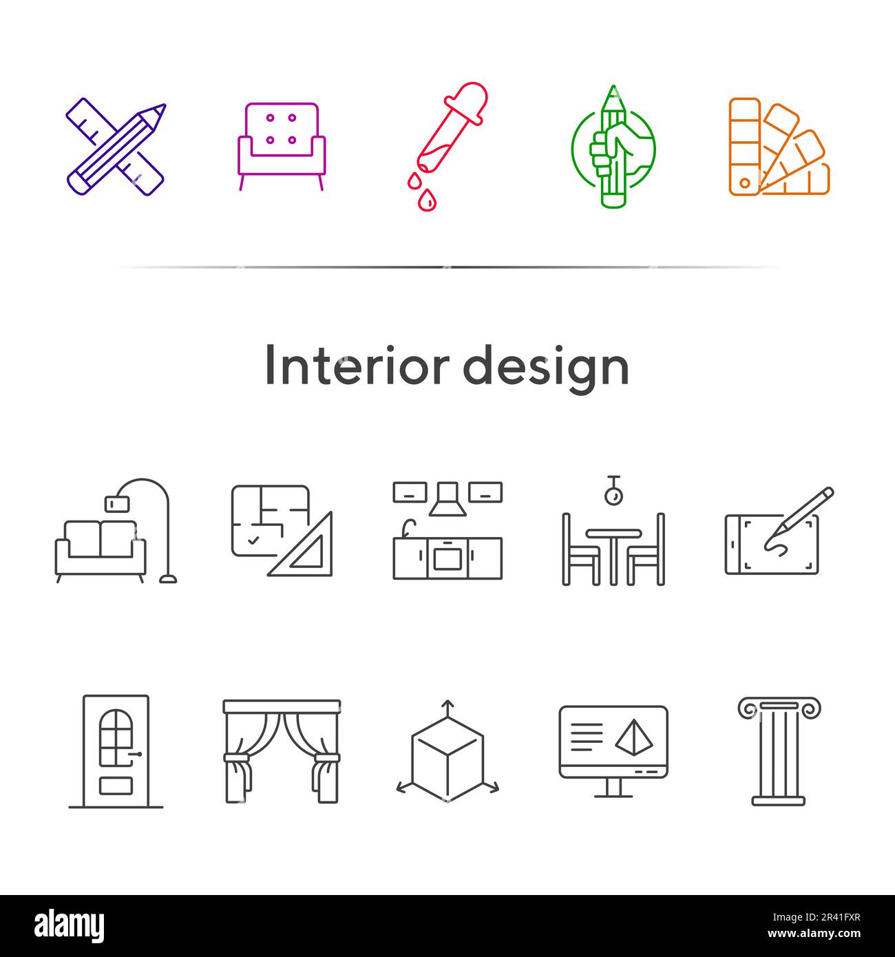 Interior design line icon set Stock Vector Image & Art - Alamy