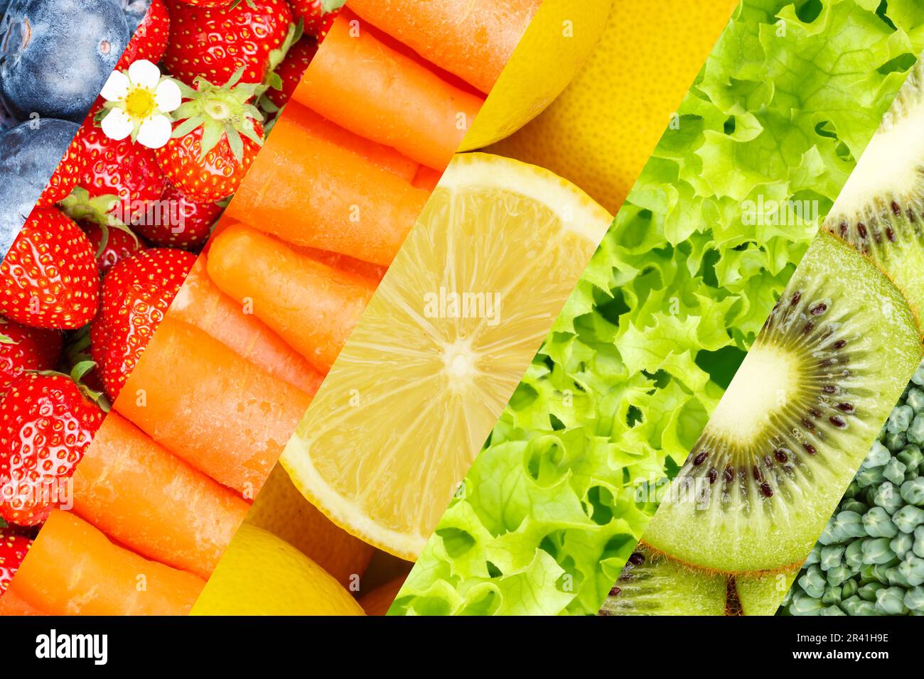 Fruit and vegetables background fresh fruit berries fruit as collage Stock Photo