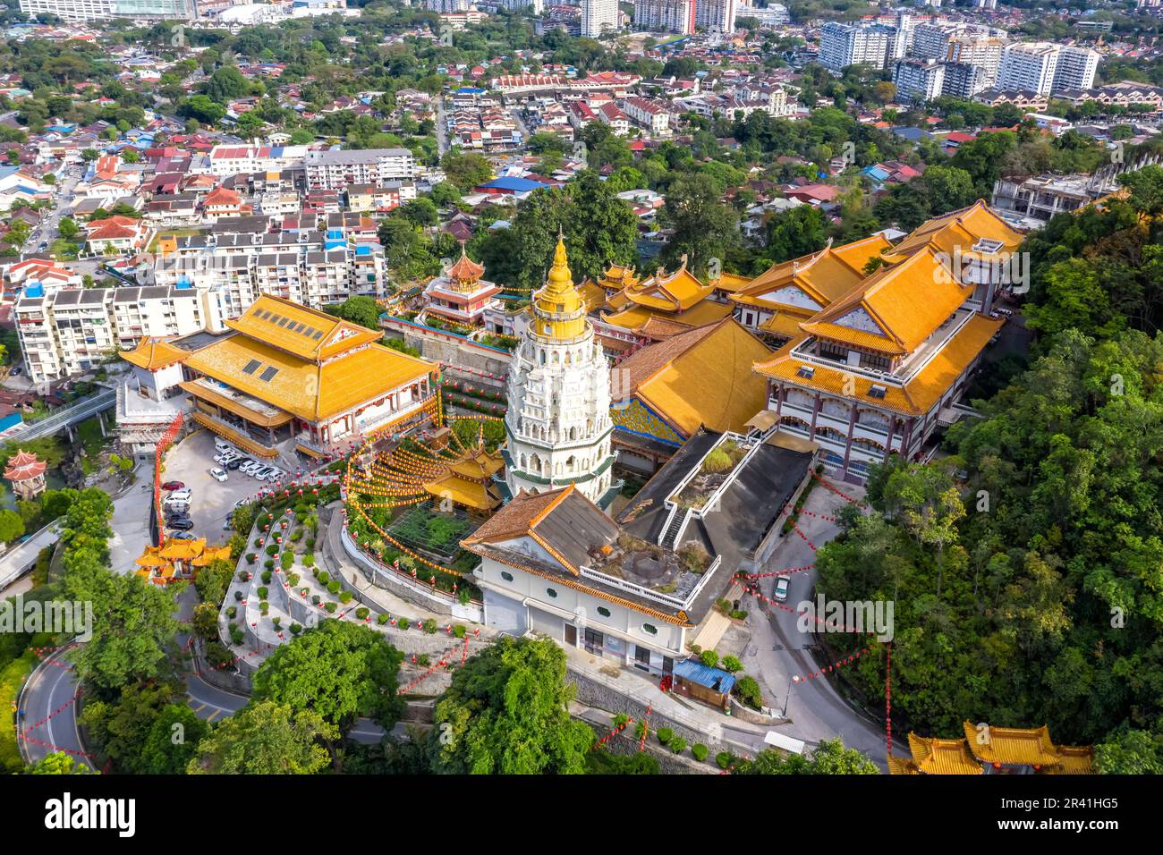 Kek Lok Si temple aerial view on Penang island in Malaysia Stock Photo