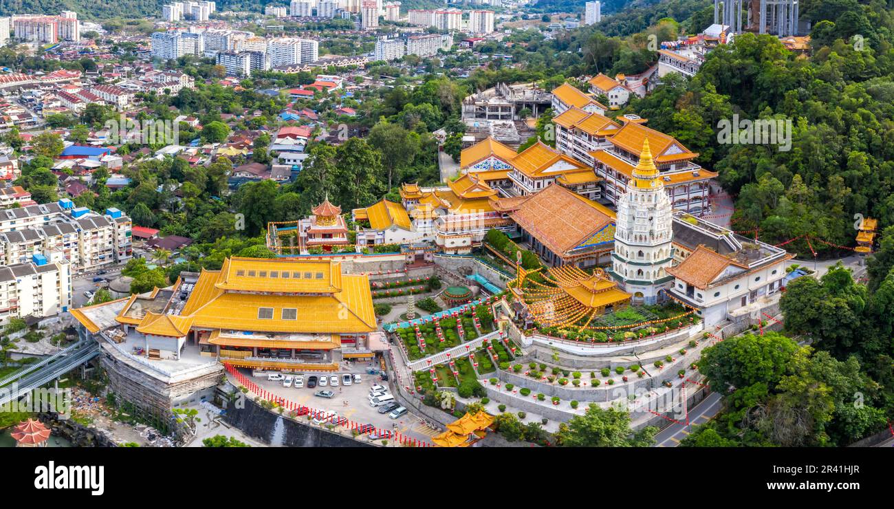 Kek Lok Si Temple Aerial Panorama on Penang Island in Malaysia Stock Photo