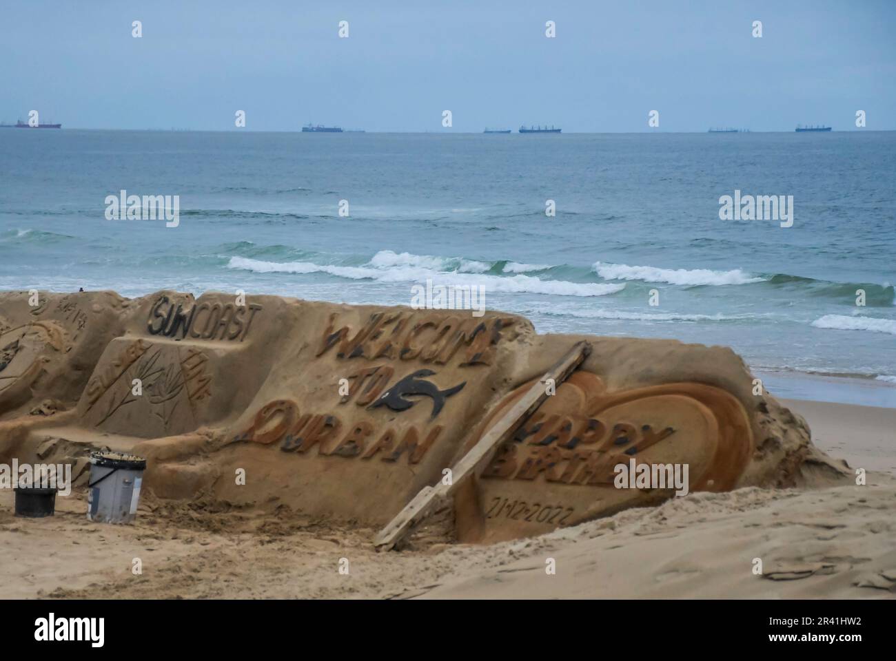 Durban tourism sand art at golden mile beach promenade KZN Stock Photo Alamy