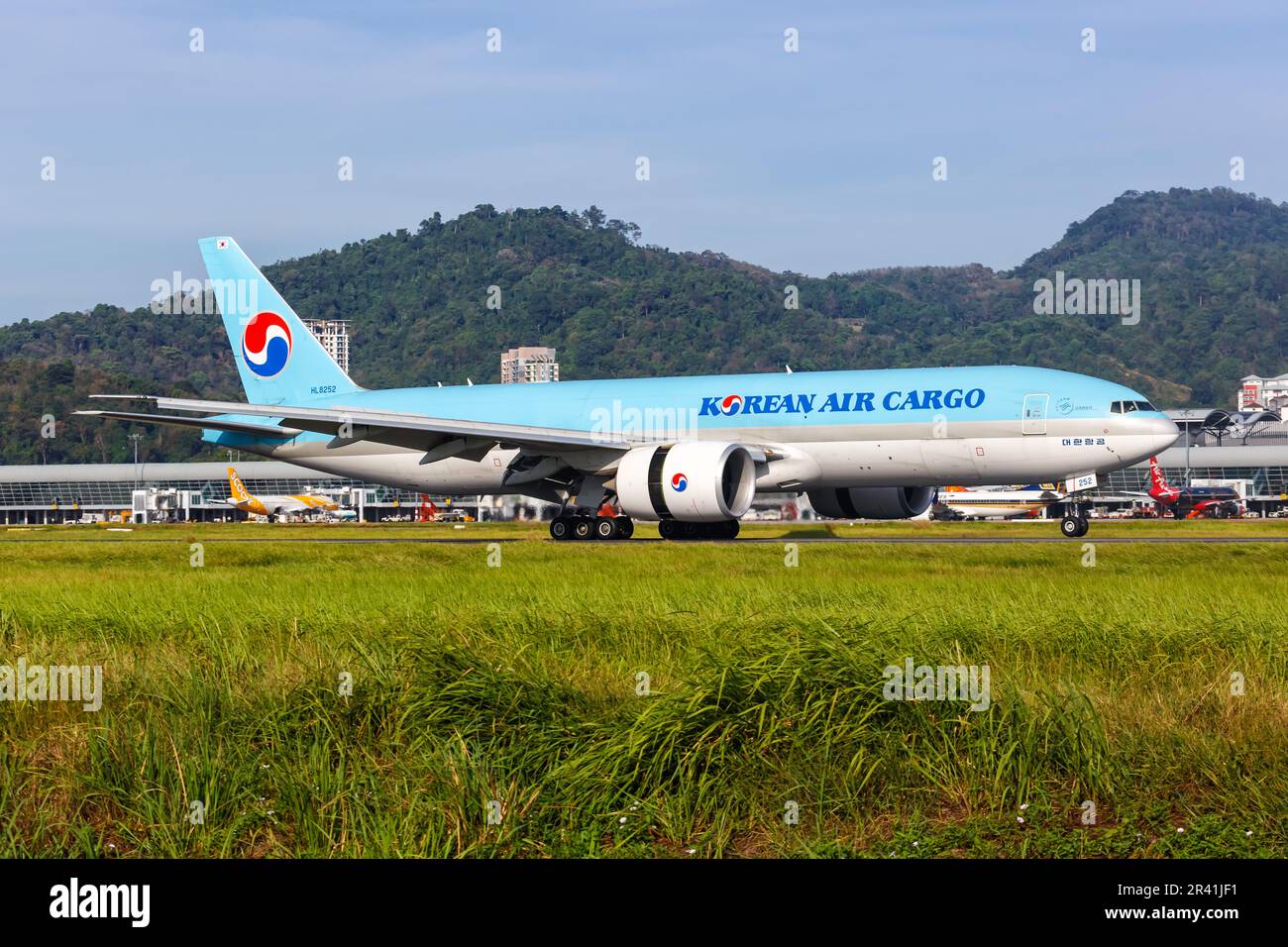Korean Air Cargo Boeing 777F aircraft Penang Airport in Malaysia Stock
