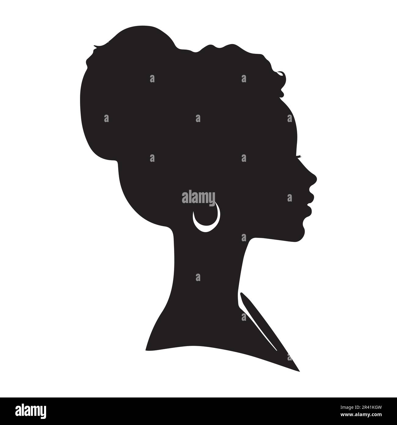 African American Side Silhouette with Curly Hair and Beautiful Face and Hair Stock Vector