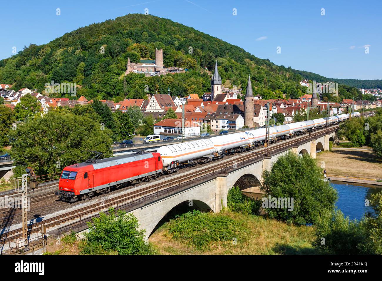 Freight train with tank car Cargo train in GemÃ¼nden am Main, Germany Stock Photo