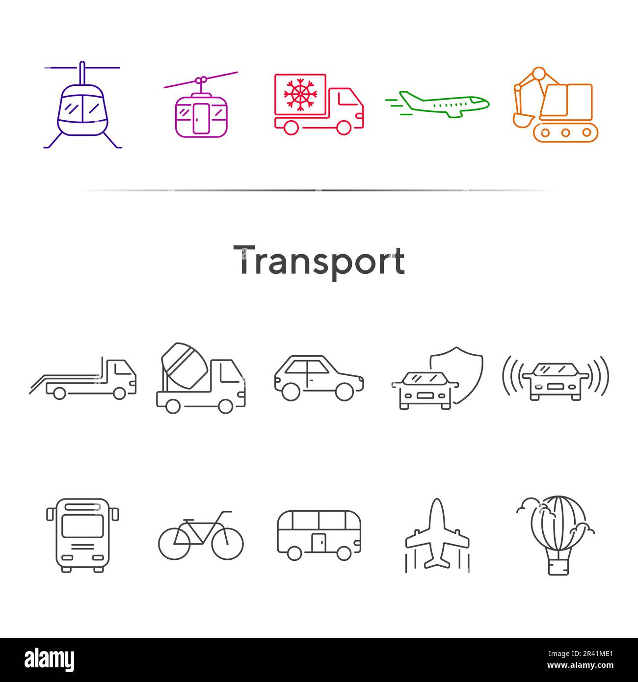 Transport line icon set. Van, car, airplane Stock Vector Image & Art ...