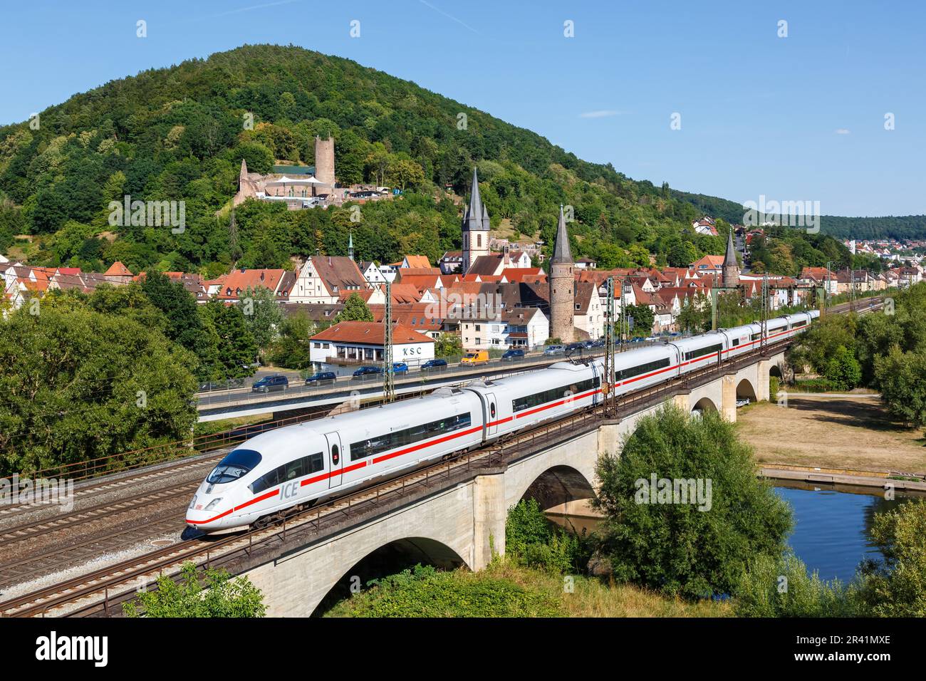 ICE 3 high speed train train of Deutsche Bahn DB in GemÃ¼nden am Main, Germany Stock Photo