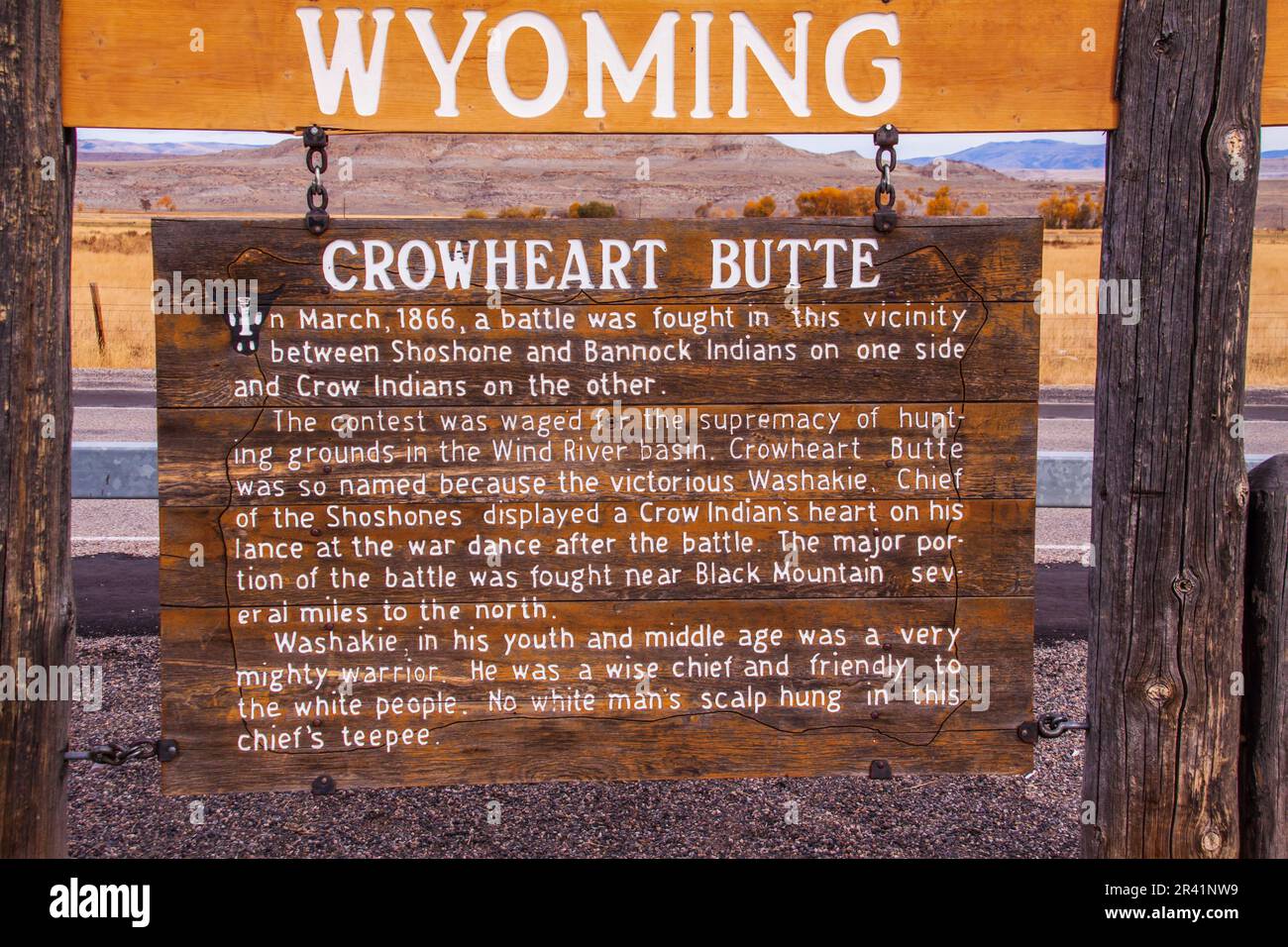 Crowheart Butte in Wyoming was the site of the Crowheart Butte Battle of 1866 between the Crow Indians and the Eastern Shoshone tribe. Stock Photo