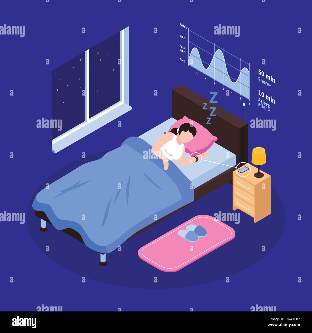 Healthy sleep night concept with good dream symbols isometric vector illustration Stock Vector