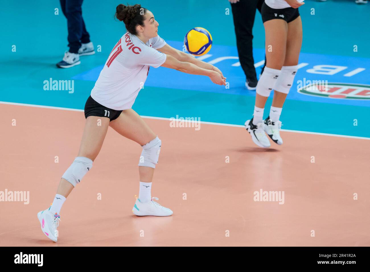 Andrea Mitrovic of Canada in action during the DHL Test Match Tournament women’s volleyball between Italy and Canada at Palazzetto dello Sport. Final score; Italy 3:1 Canada. Stock Photo