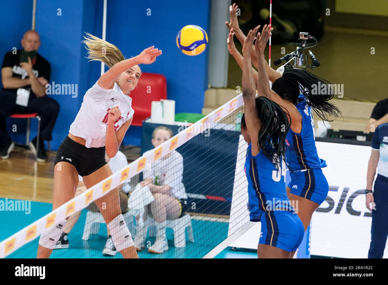 Hilary Howe of Canada in action during the DHL Test Match Tournament women’s volleyball between Italy and Canada at Palazzetto dello Sport. Final score; Italy 3:1 Canada. Stock Photo