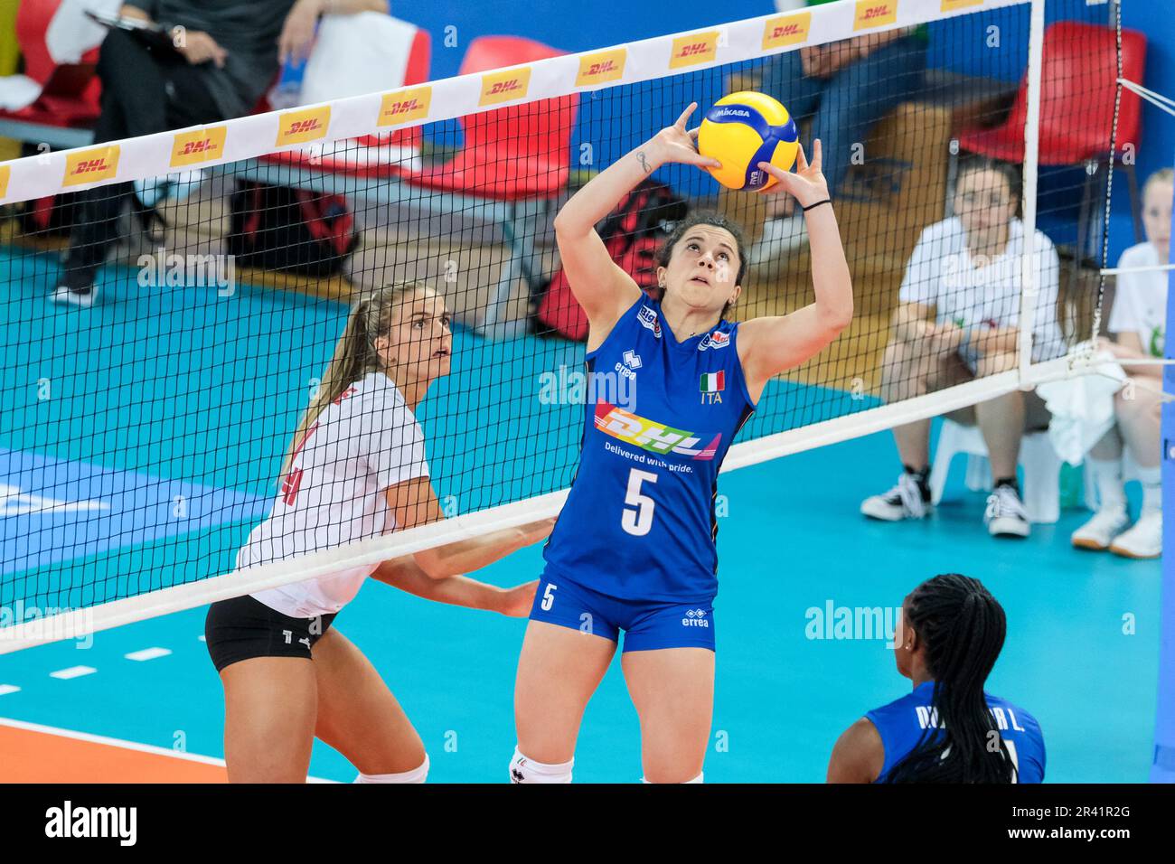 Ilaria Battistoni of Italy in action during the DHL Test Match Tournament women’s volleyball between Italy and Canada at Palazzetto dello Sport. Final score; Italy 3:1 Canada. Stock Photo