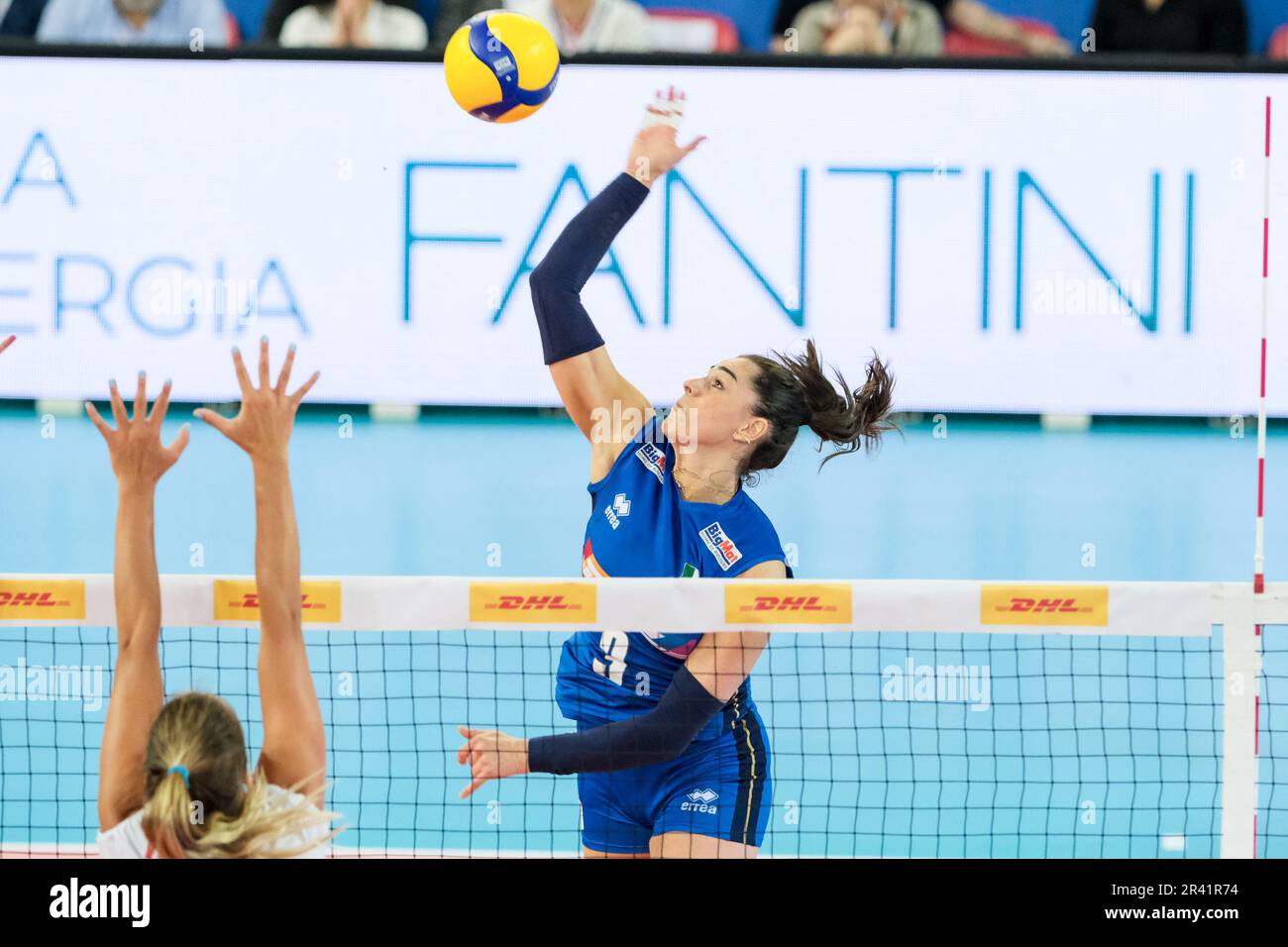 Francesca Villani of Italy in action during the DHL Test Match Tournament women’s volleyball between Italy and Canada at Palazzetto dello Sport. Final score; Italy 3:1 Canada. Stock Photo