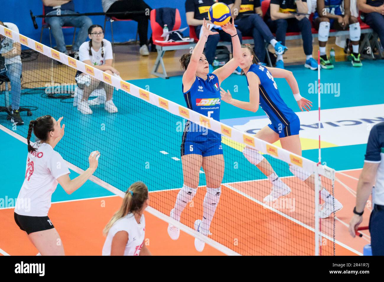 Ilaria Battistoni of Italy in action during the DHL Test Match Tournament women’s volleyball between Italy and Canada at Palazzetto dello Sport. Final score; Italy 3:1 Canada. Stock Photo